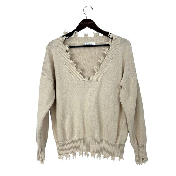 Peach Love California Sweaters - Peach Love California Women Sz L Ivory Cream Sweater Fringe Comfort Boho Chic H2